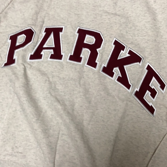Parke Heather Grey Mock Neck Sweatershirt with Maroon Varsity logo size L / XL - Picture 2 of 7